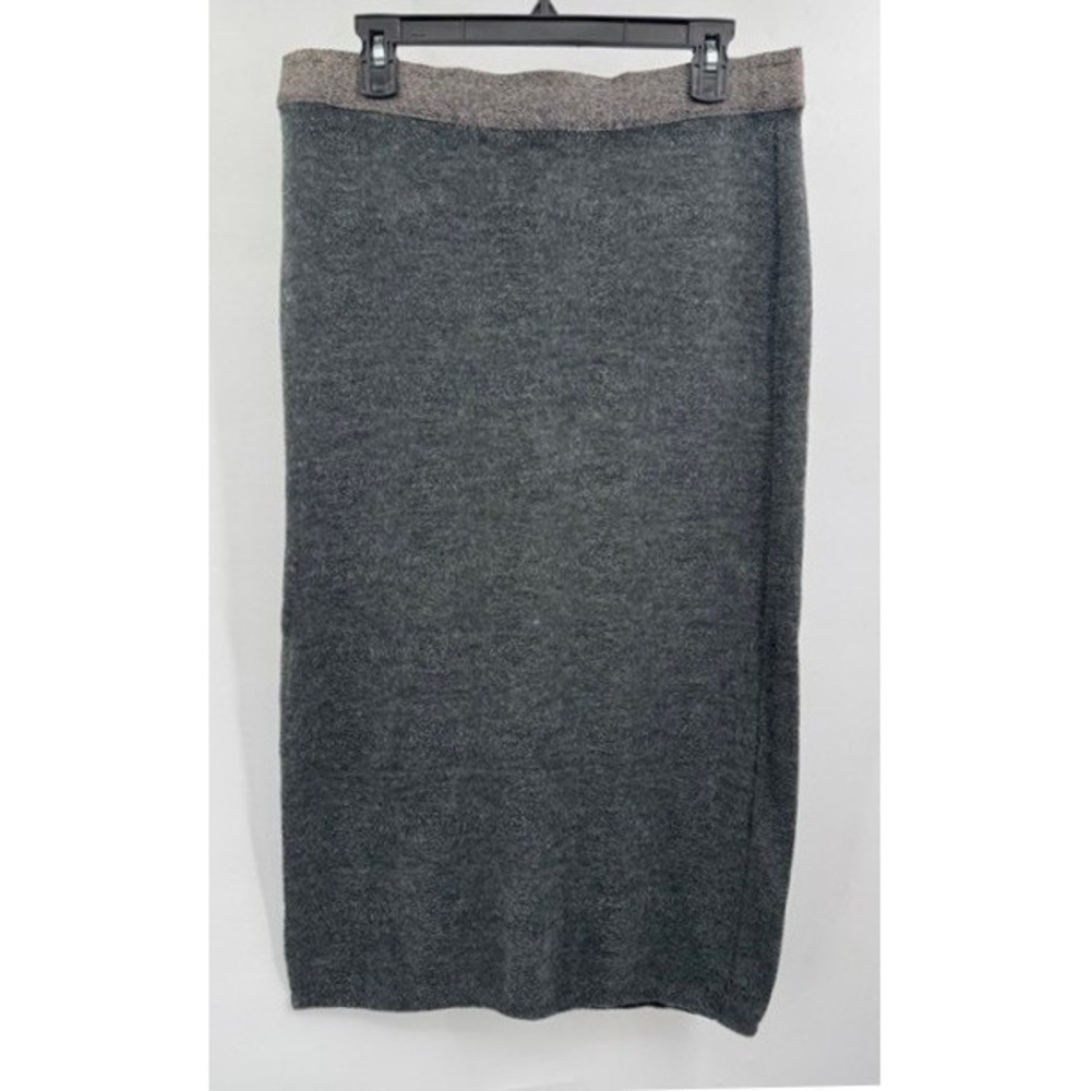 Moth Anthropologie Gray Knit Metallic Midi Skirt LARGE Minimalist Cozy Academia
